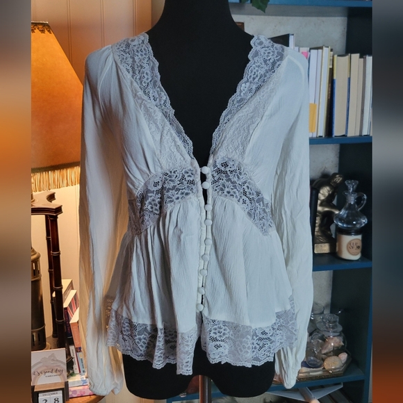 Forever 21 Tops - Elegant Lace Trim White Blouse